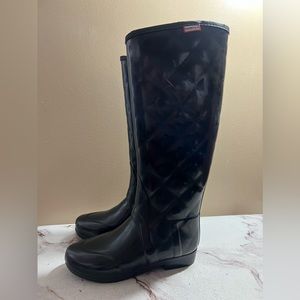 Hunter Women's Quilted Regent Savoy Black Tall Rain Boots Size US 6
